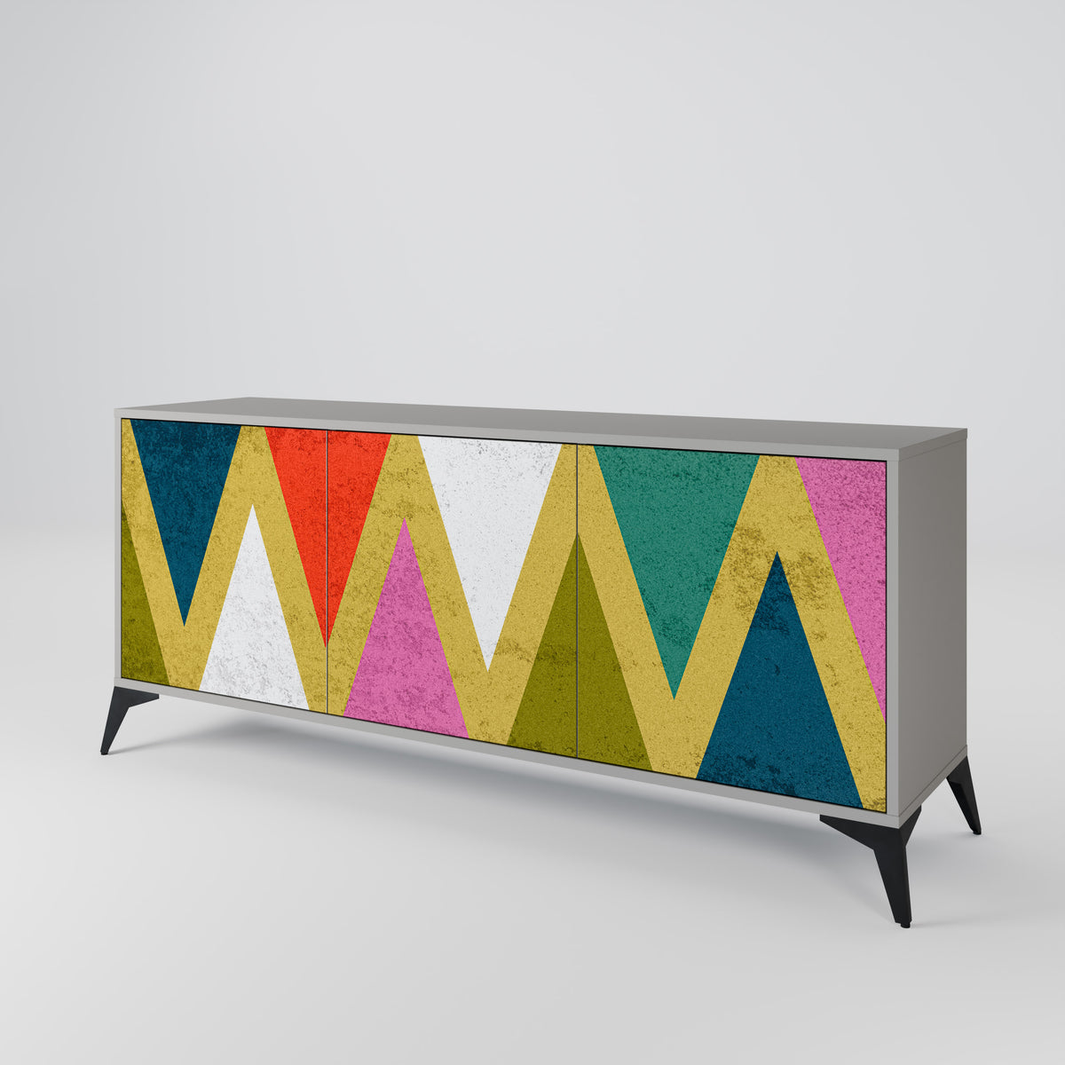 COLORFUL TRIANGLES Skänk med tre dörrar
