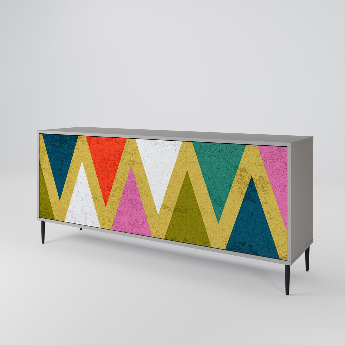 COLORFUL TRIANGLES Skänk med tre dörrar