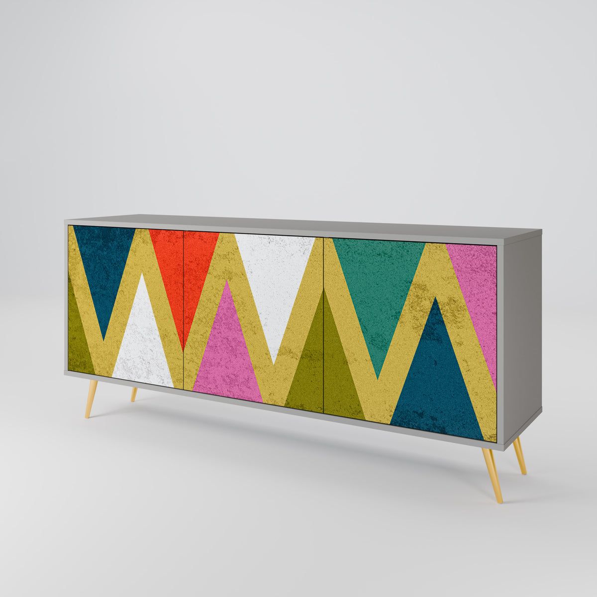 COLORFUL TRIANGLES Skänk med tre dörrar