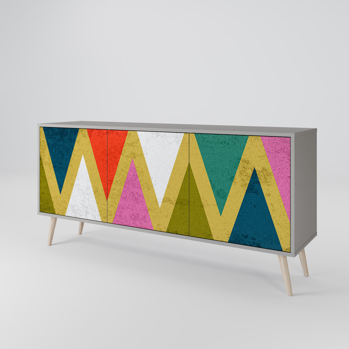 COLORFUL TRIANGLES Skänk med tre dörrar