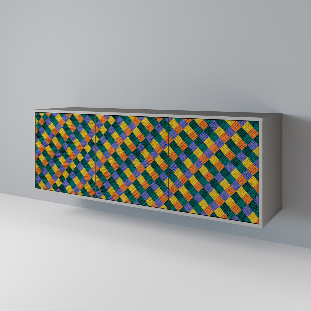 PAINTED SQUARES MIX Skänk med tre dörrar