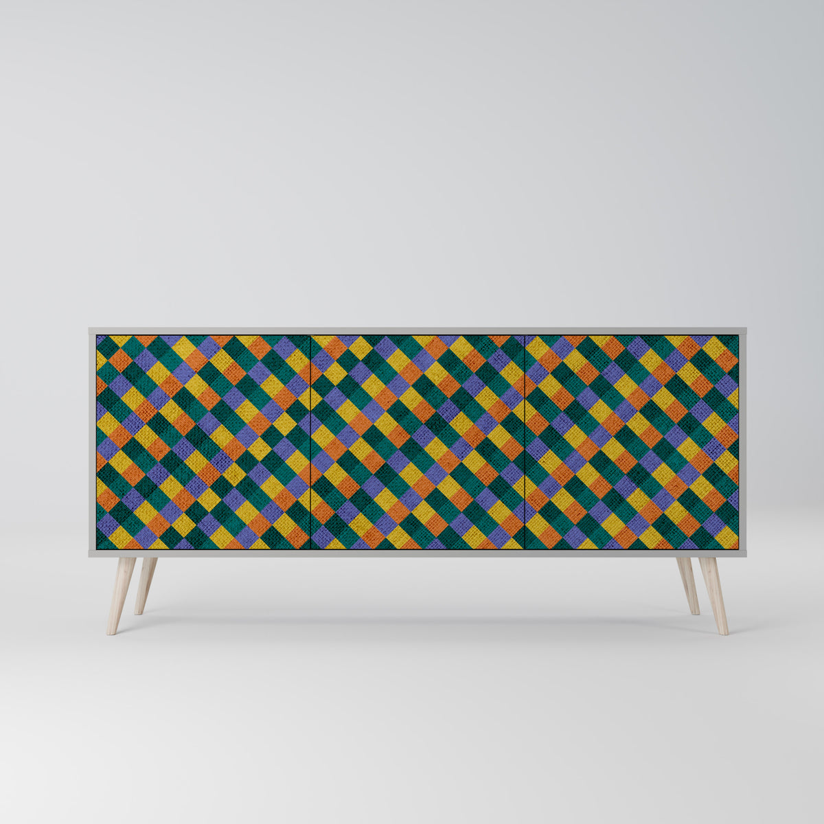 PAINTED SQUARES MIX Skänk med tre dörrar