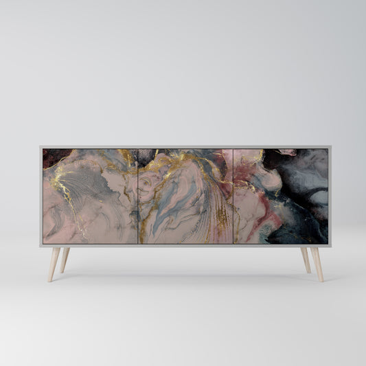 GILDED SWIRLS 3-Door Sideboard in Grey Finish