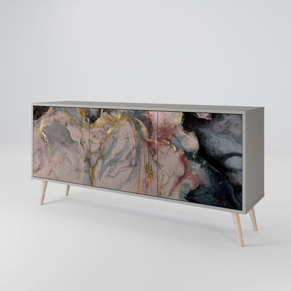 GILDED SWIRLS 3-Door Sideboard in Grey Finish