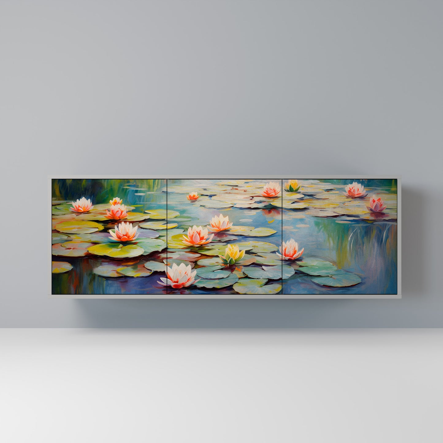 BLOOMING WATERS 3-dörrars skänk i grå finish