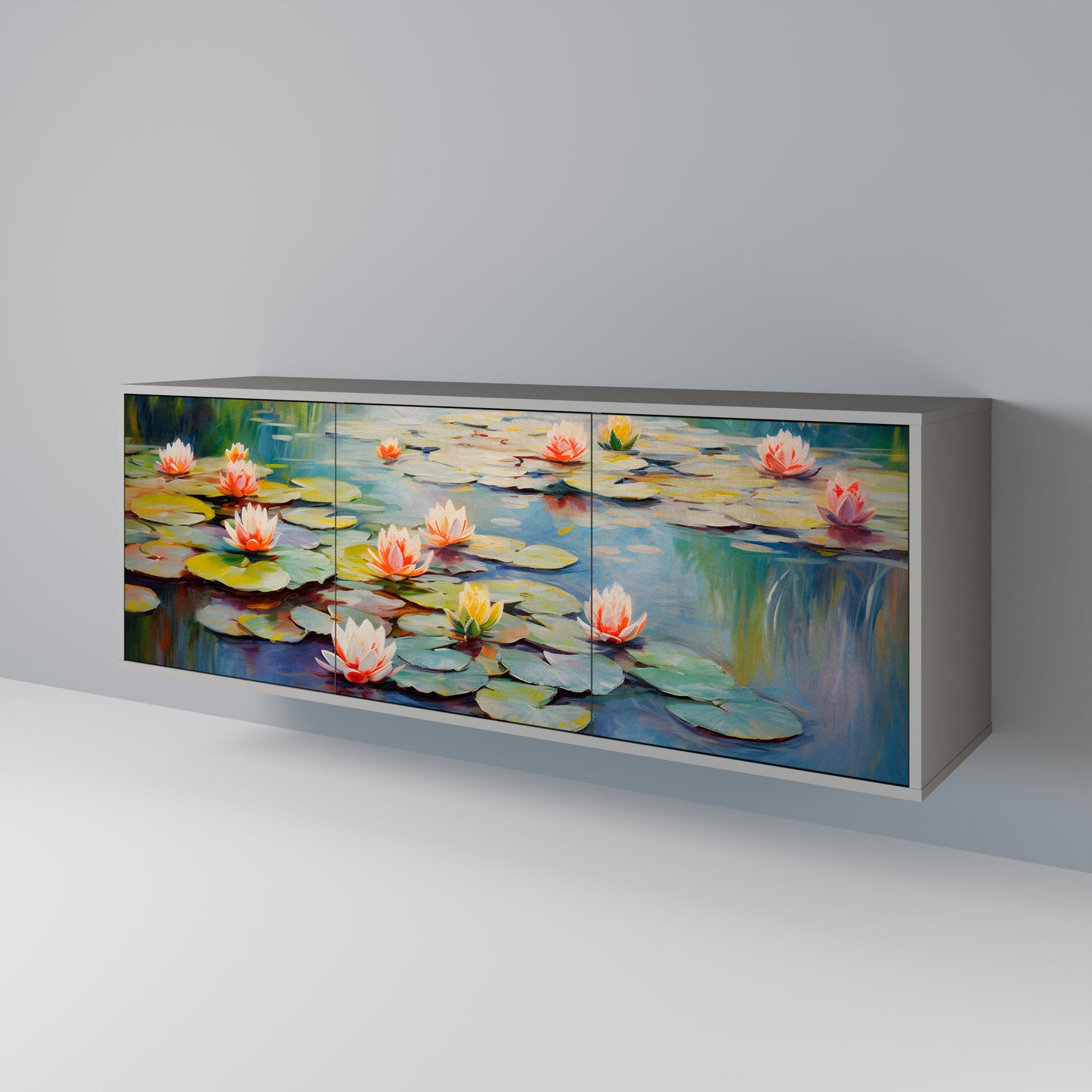 BLOOMING WATERS 3-dörrars skänk i grå finish