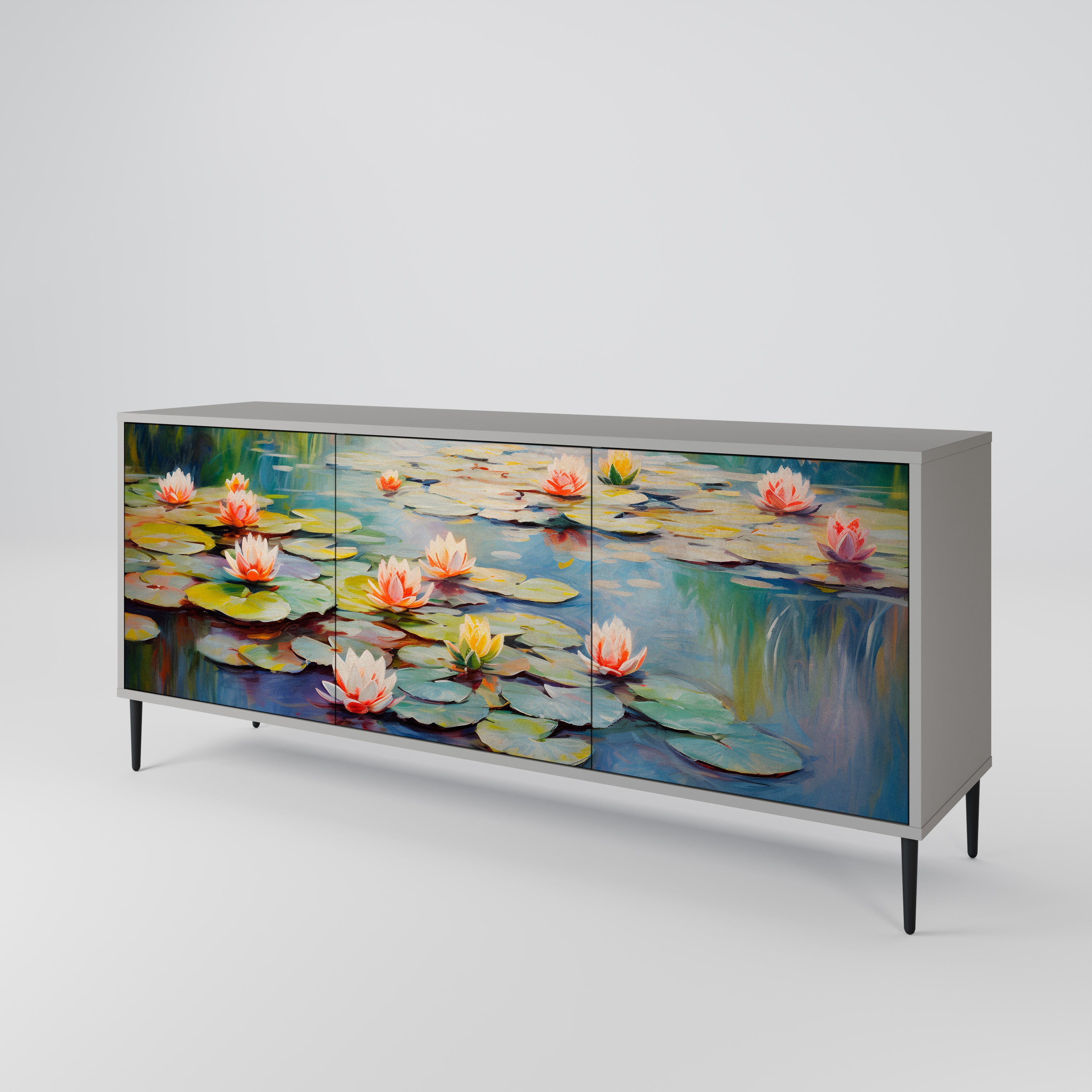 BLOOMING WATERS 3-dörrars skänk i grå finish