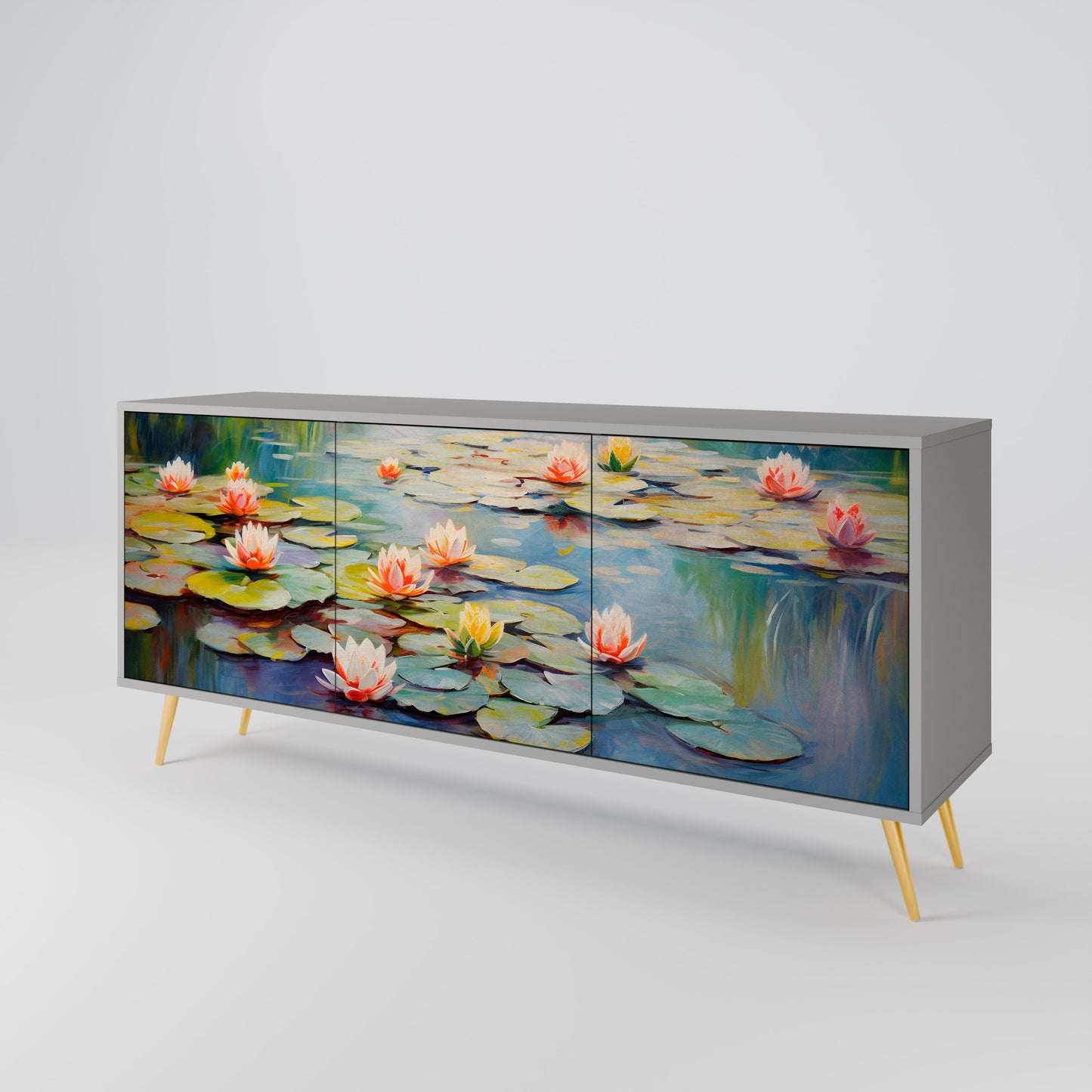BLOOMING WATERS 3-dörrars skänk i grå finish