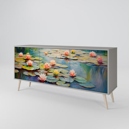 BLOOMING WATERS 3-dörrars skänk i grå finish
