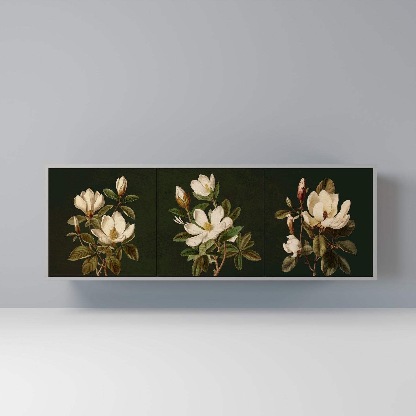FLORAL NOIR 3-dörrars skänk i grå finish