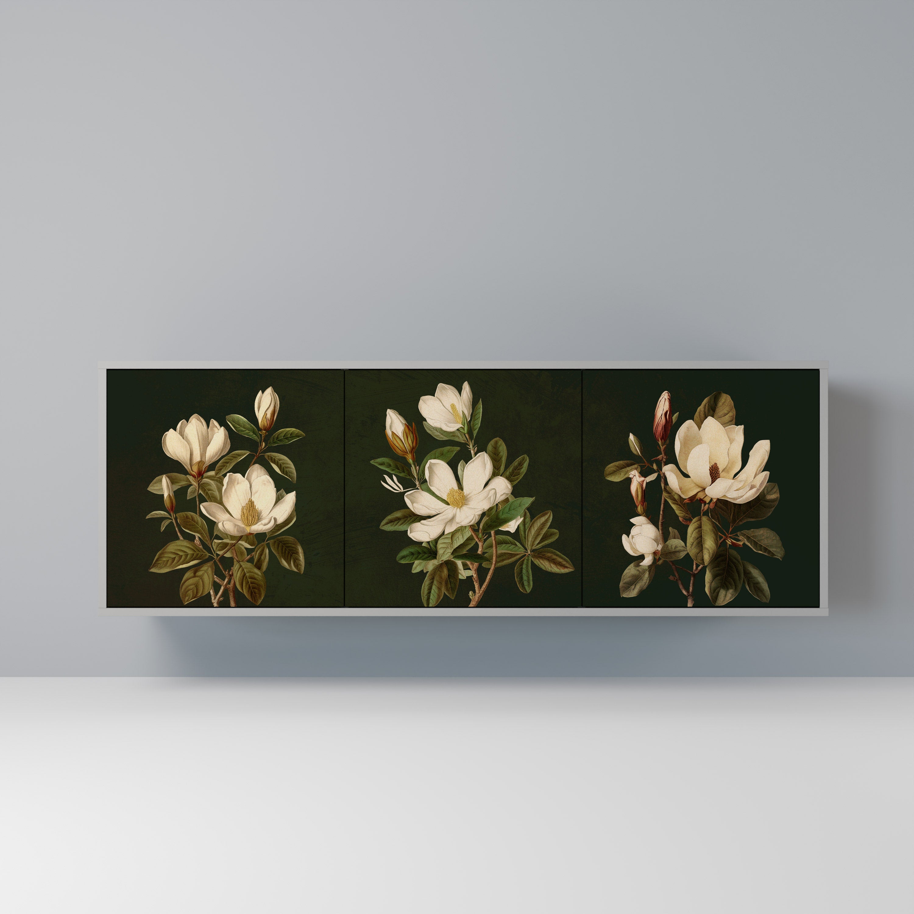 FLORAL NOIR 3-dörrars skänk i grå finish