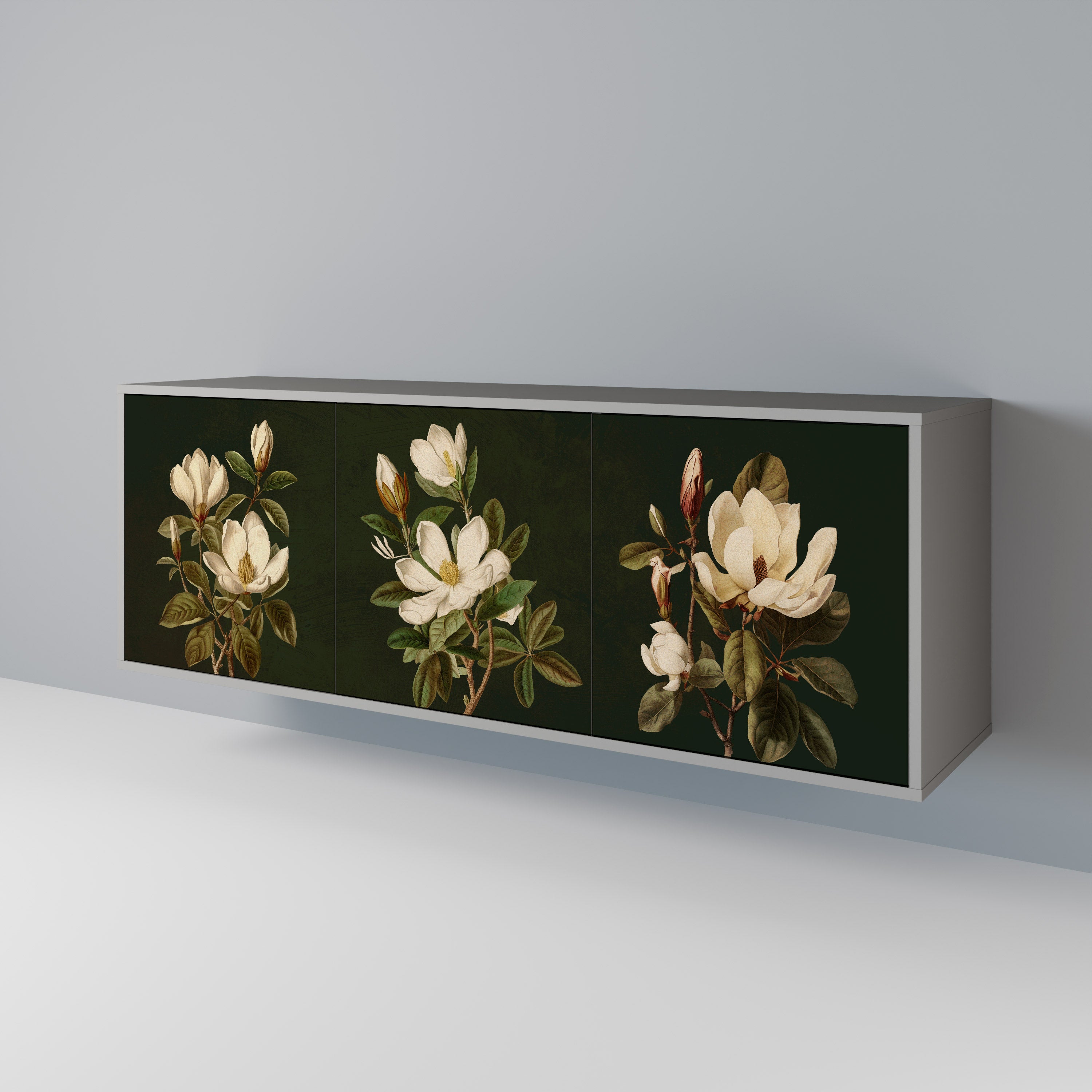 FLORAL NOIR 3-dörrars skänk i grå finish