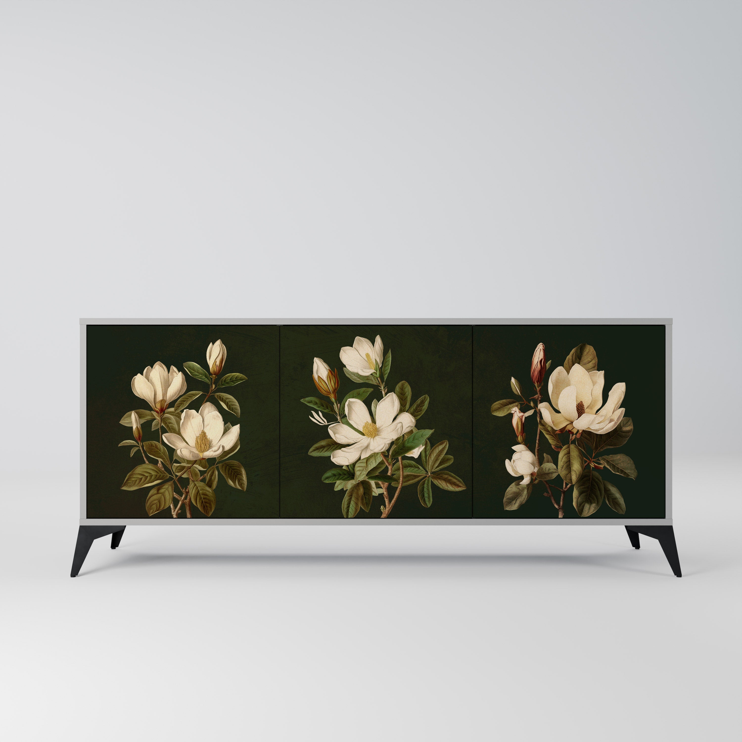 FLORAL NOIR 3-dörrars skänk i grå finish
