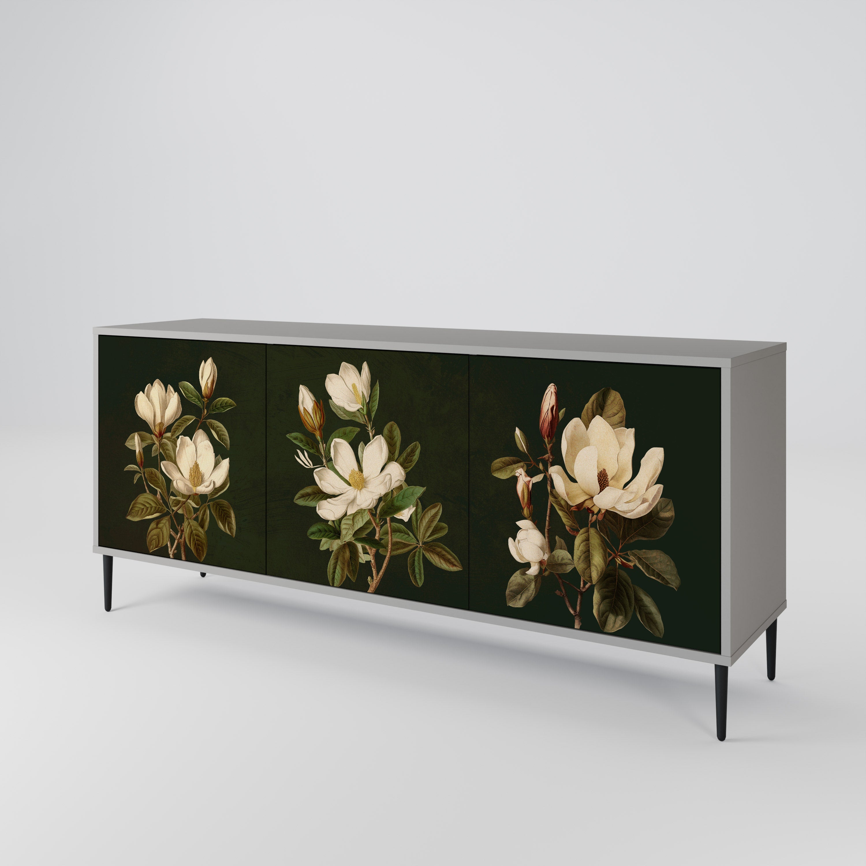 FLORAL NOIR 3-dörrars skänk i grå finish