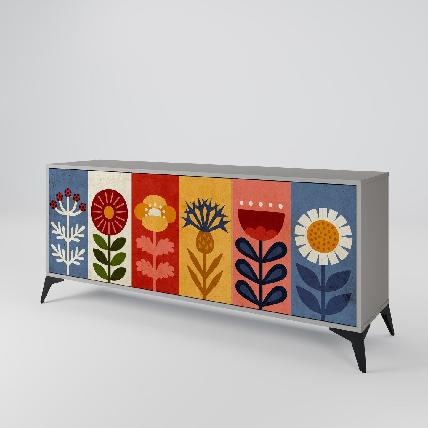SCANDIC FLOWERET 3-Door Sideboard in Grey Finish