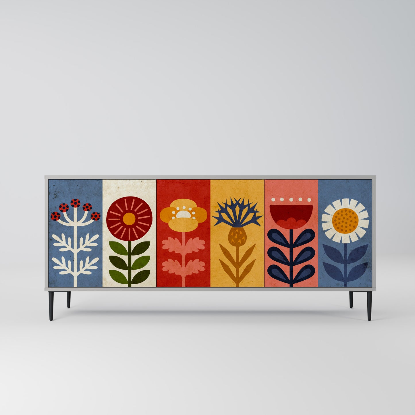 SCANDIC FLOWERET 3-Door Sideboard in Grey Finish