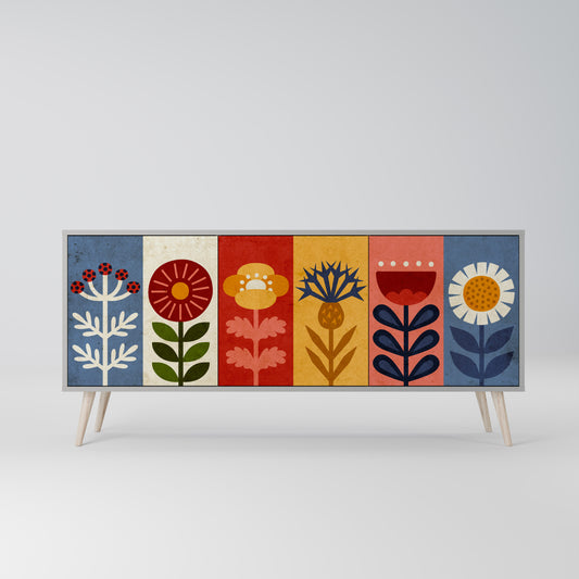 SCANDIC FLOWERET 3-Door Sideboard in Grey Finish