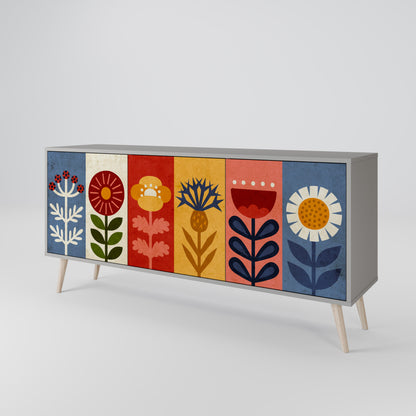 SCANDIC FLOWERET 3-Door Sideboard in Grey Finish