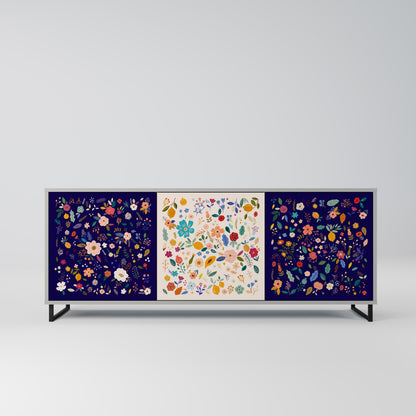 FLORAL COMBINATION 3-Door Sideboard in Grey Finish
