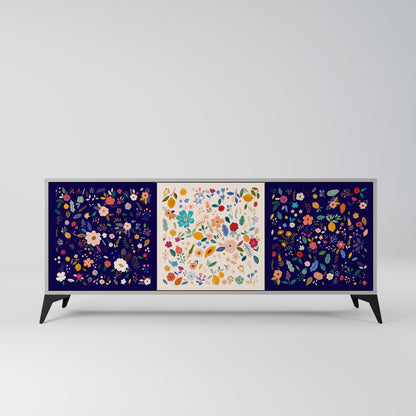 FLORAL COMBINATION 3-Door Sideboard in Grey Finish