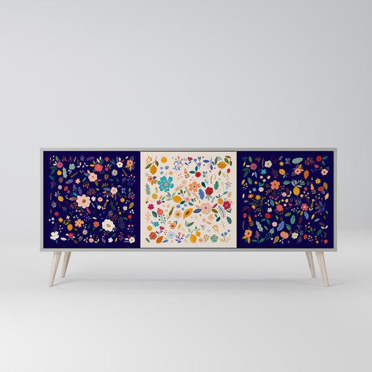 FLORAL COMBINATION 3-Door Sideboard in Grey Finish