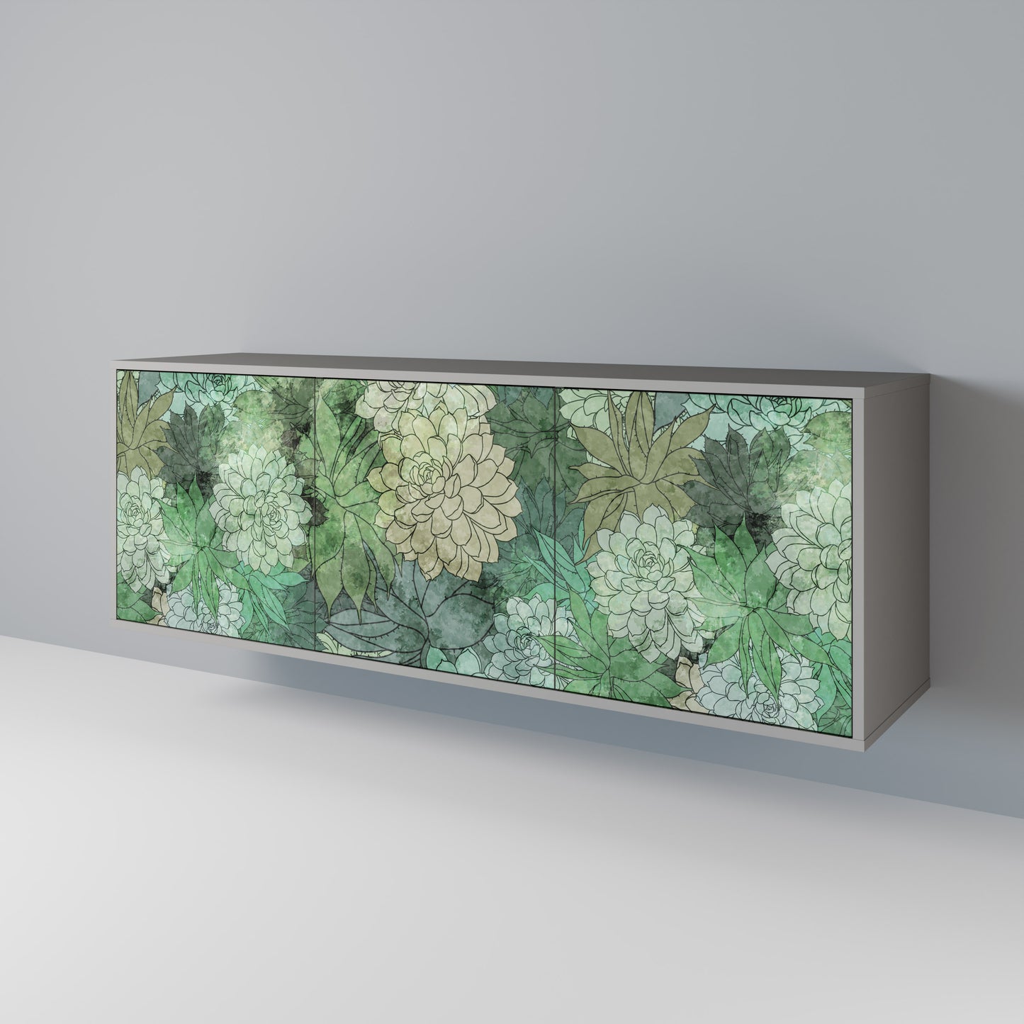 SUCCULENT CLUSTER 3-Door Sideboard in Grey Finish