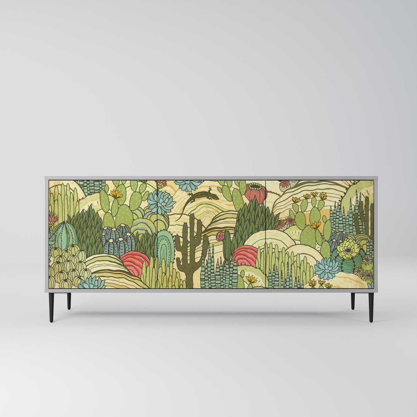 SUCCULENTS KALEIDOSCOPE 3-Door Sideboard in Grey Finish