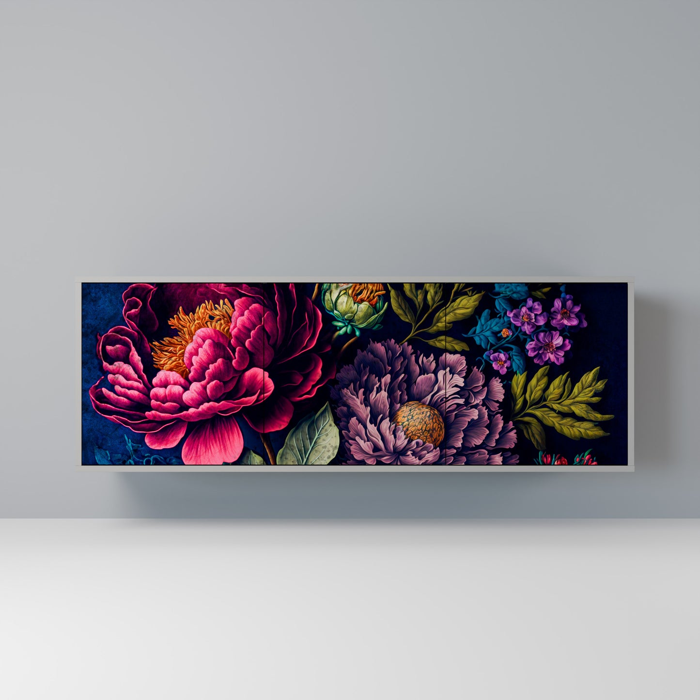 BLOOMING ELEGANCE 3-Door Sideboard in Grey Finish