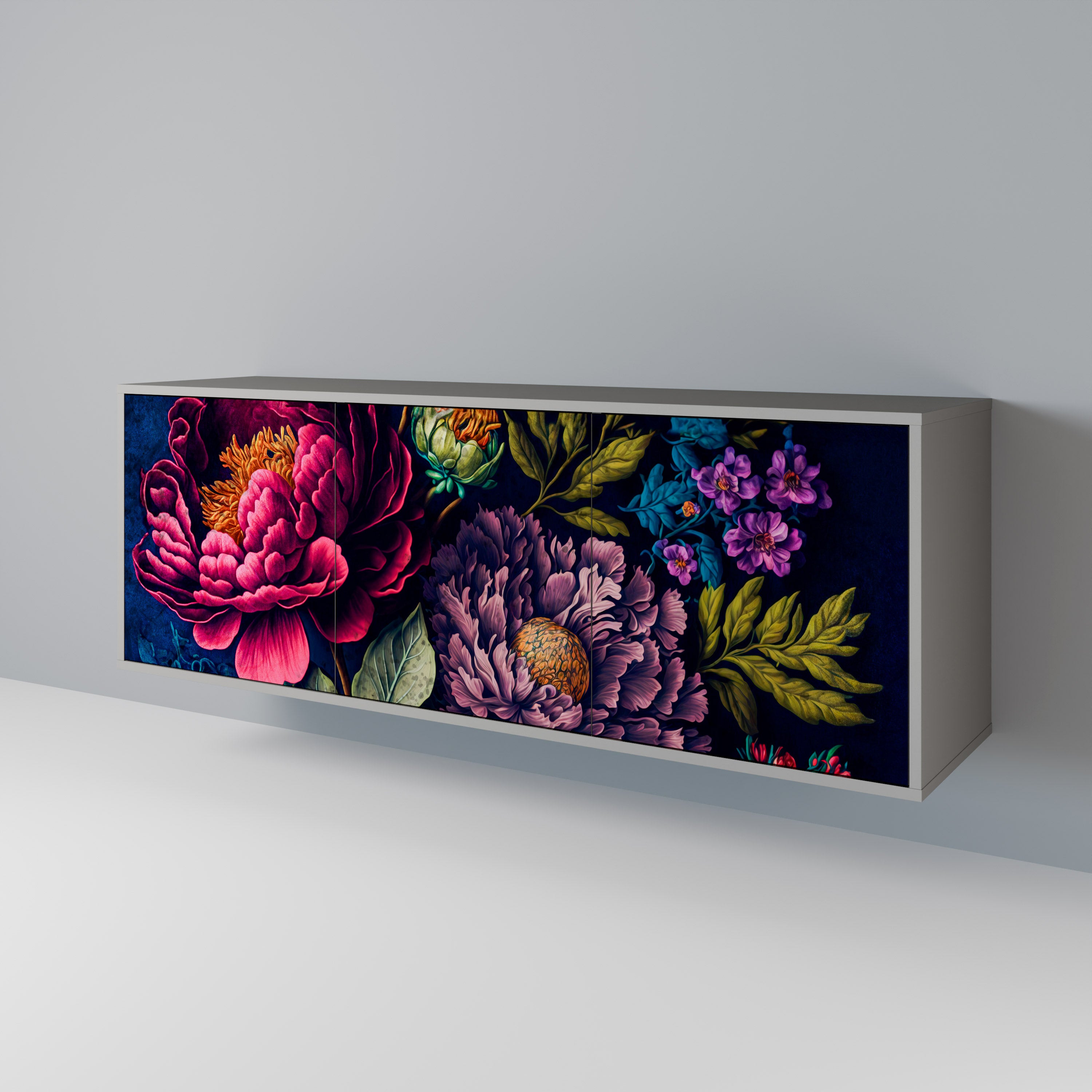 BLOOMING ELEGANCE 3-dörrars skänk i grå finish