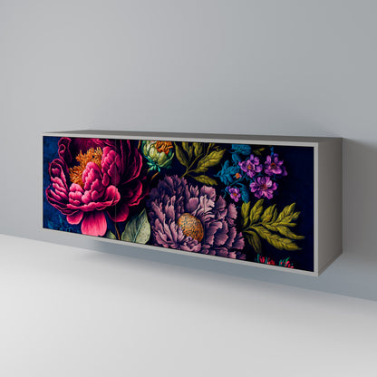 BLOOMING ELEGANCE 3-Door Sideboard in Grey Finish