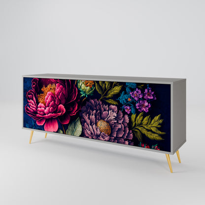 BLOOMING ELEGANCE 3-Door Sideboard in Grey Finish