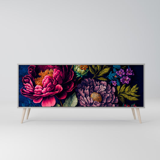 BLOOMING ELEGANCE 3-Door Sideboard in Grey Finish