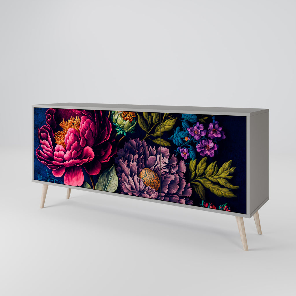 BLOOMING ELEGANCE 3-dörrars skänk i grå finish