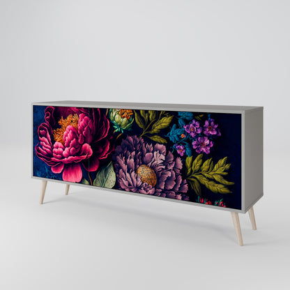 BLOOMING ELEGANCE 3-Door Sideboard in Grey Finish