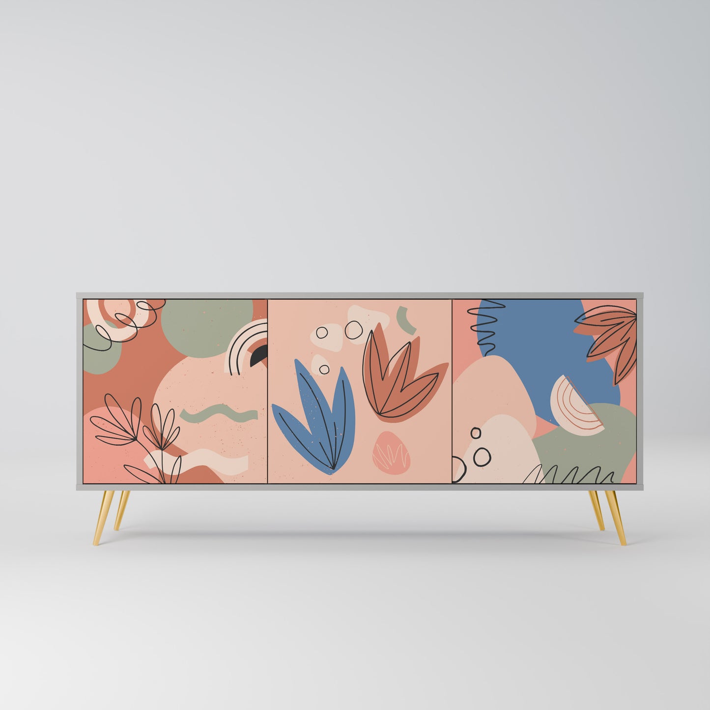 PASTEL DESTINY 3-Door Sideboard in Grey Finish