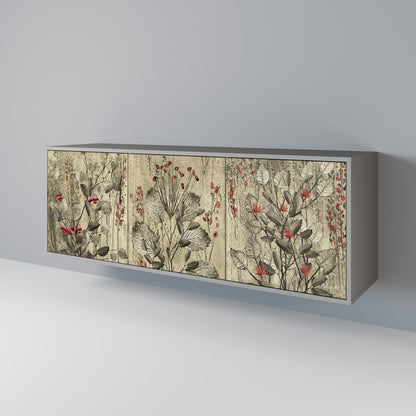 HERBAL GRACE 3-Door Sideboard in Grey Finish