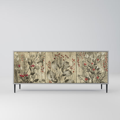 HERBAL GRACE 3-Door Sideboard in Grey Finish