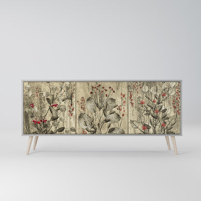 HERBAL GRACE 3-Door Sideboard in Grey Finish