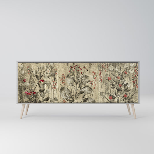 HERBAL GRACE 3-Door Sideboard in Grey Finish