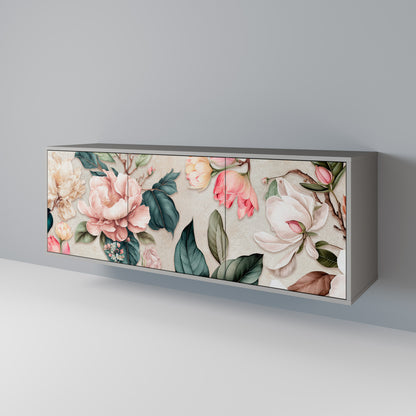 FLORAL GRACE 3-Door Sideboard in Grey Finish