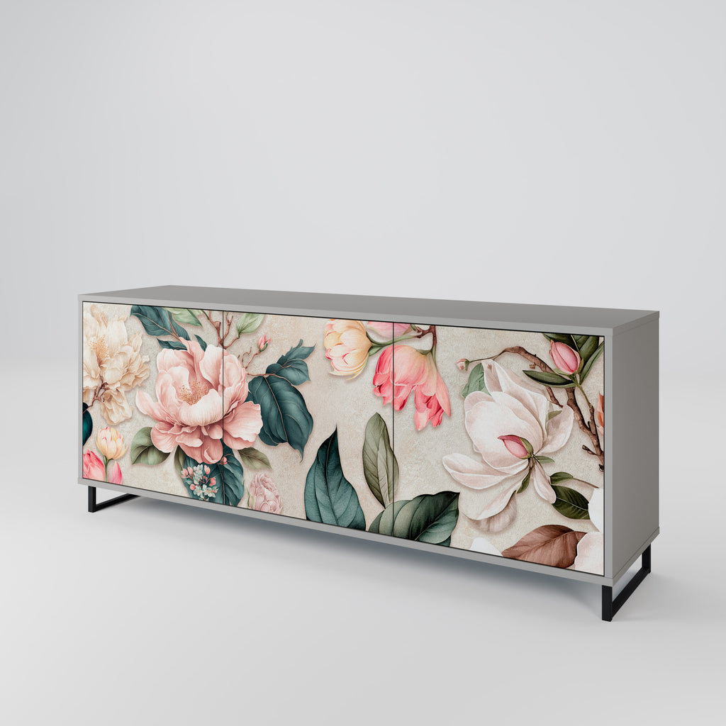 FLORAL GRACE 3-dörrars skänk i grå finish