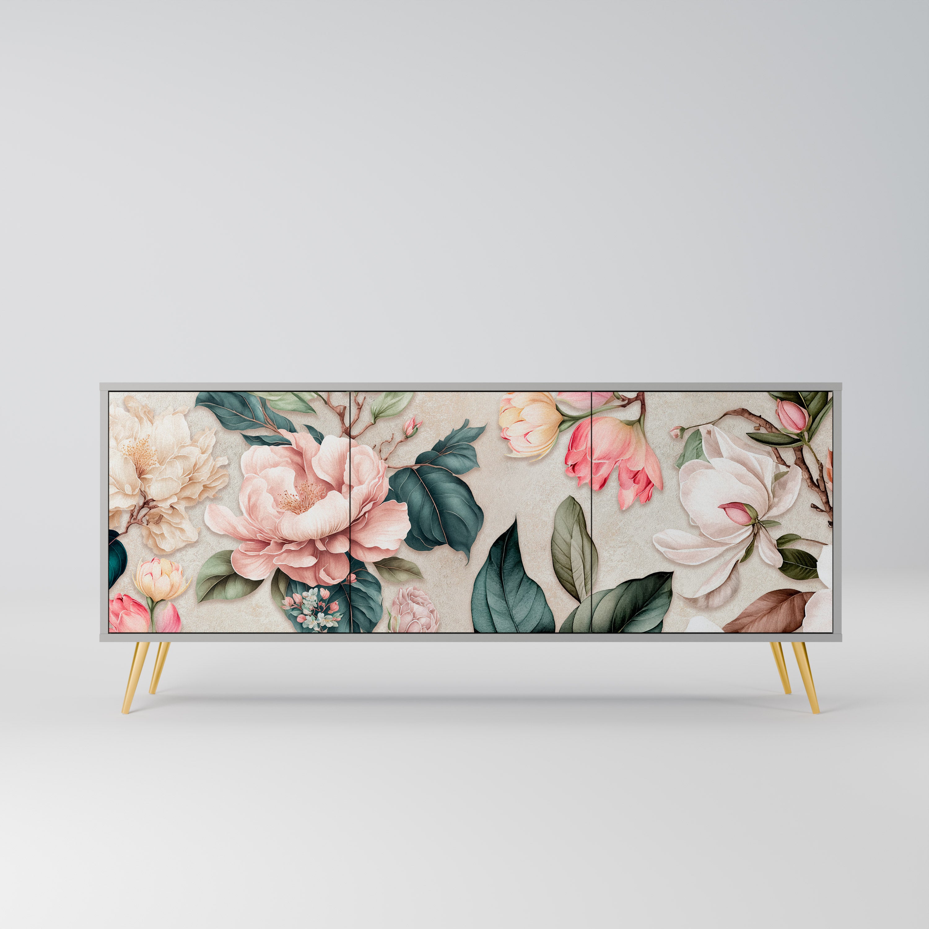 FLORAL GRACE 3-dörrars skänk i grå finish