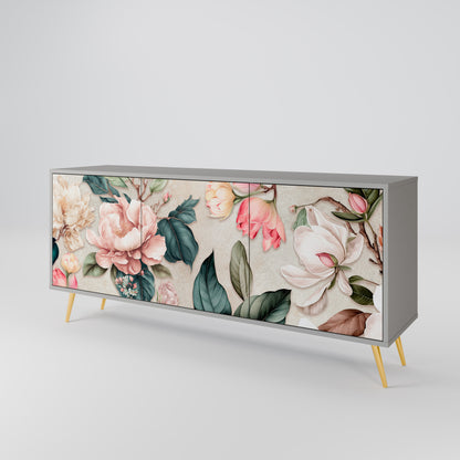 FLORAL GRACE 3-Door Sideboard in Grey Finish