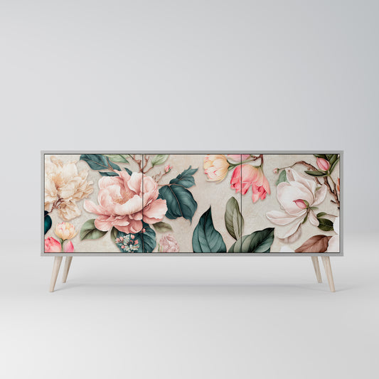 FLORAL GRACE 3-Door Sideboard in Grey Finish