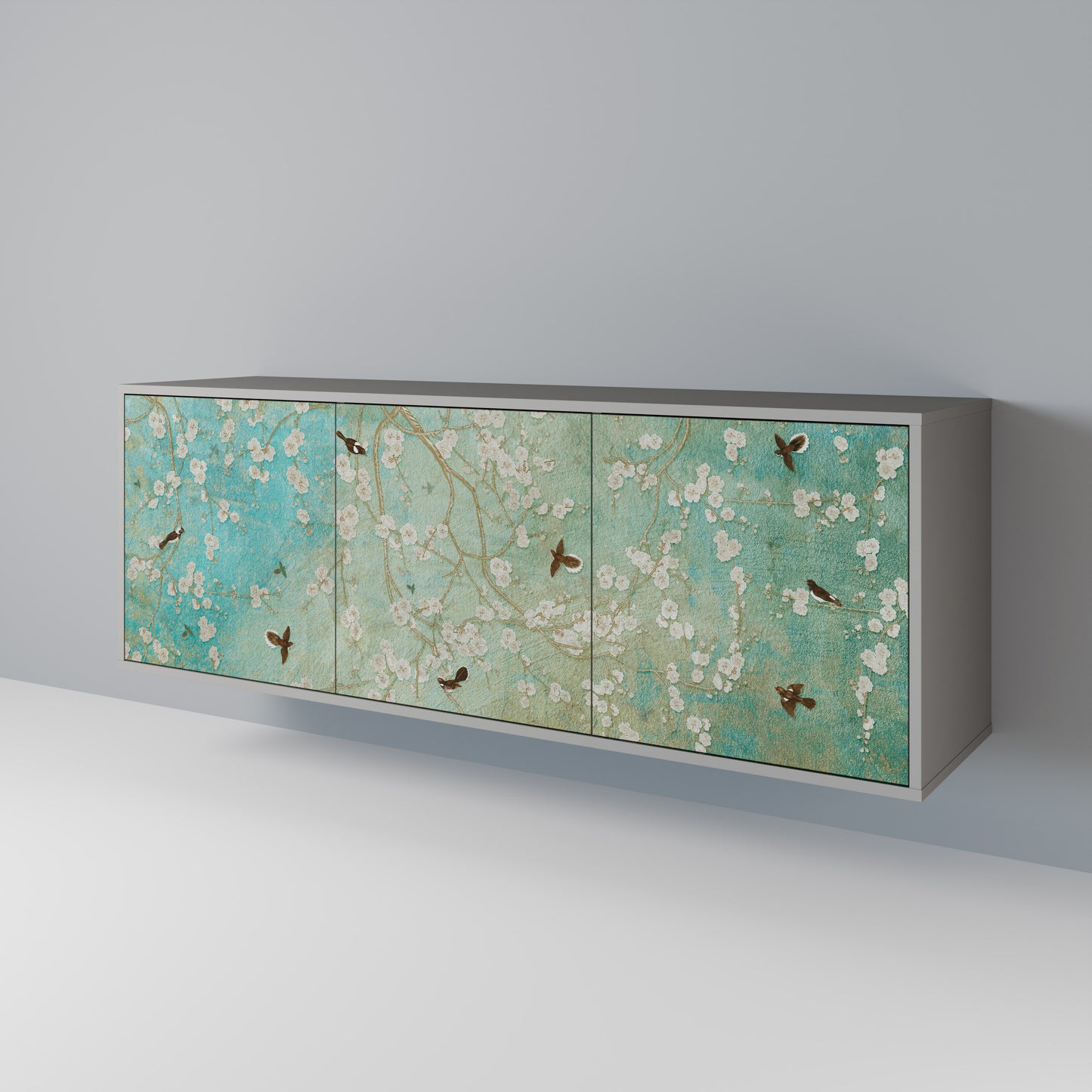 BLOOMING CHARM 3-Door Sideboard in Grey Finish