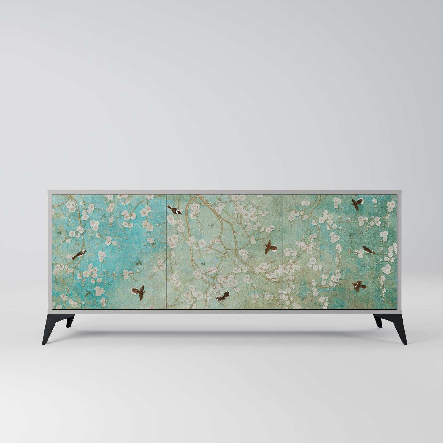 BLOOMING CHARM 3-Door Sideboard in Grey Finish