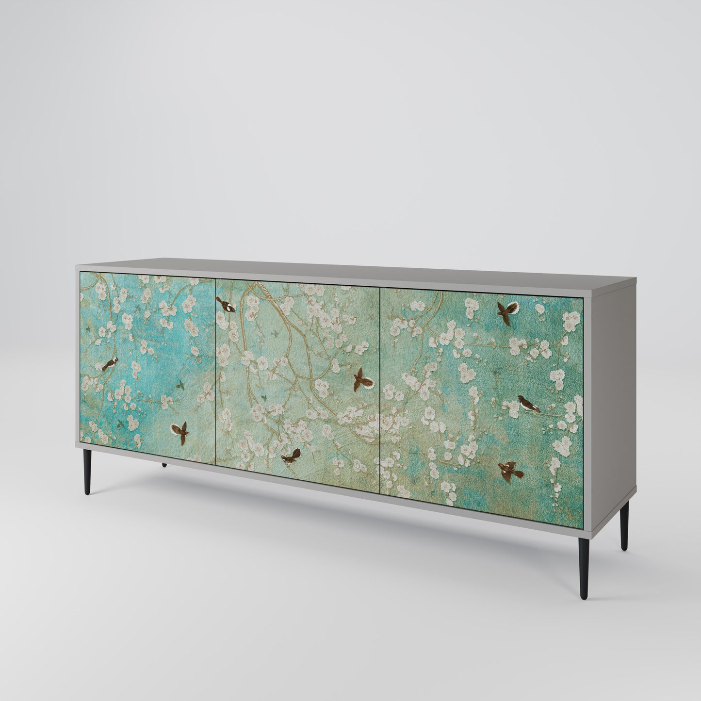 BLOOMING CHARM 3-Door Sideboard in Grey Finish