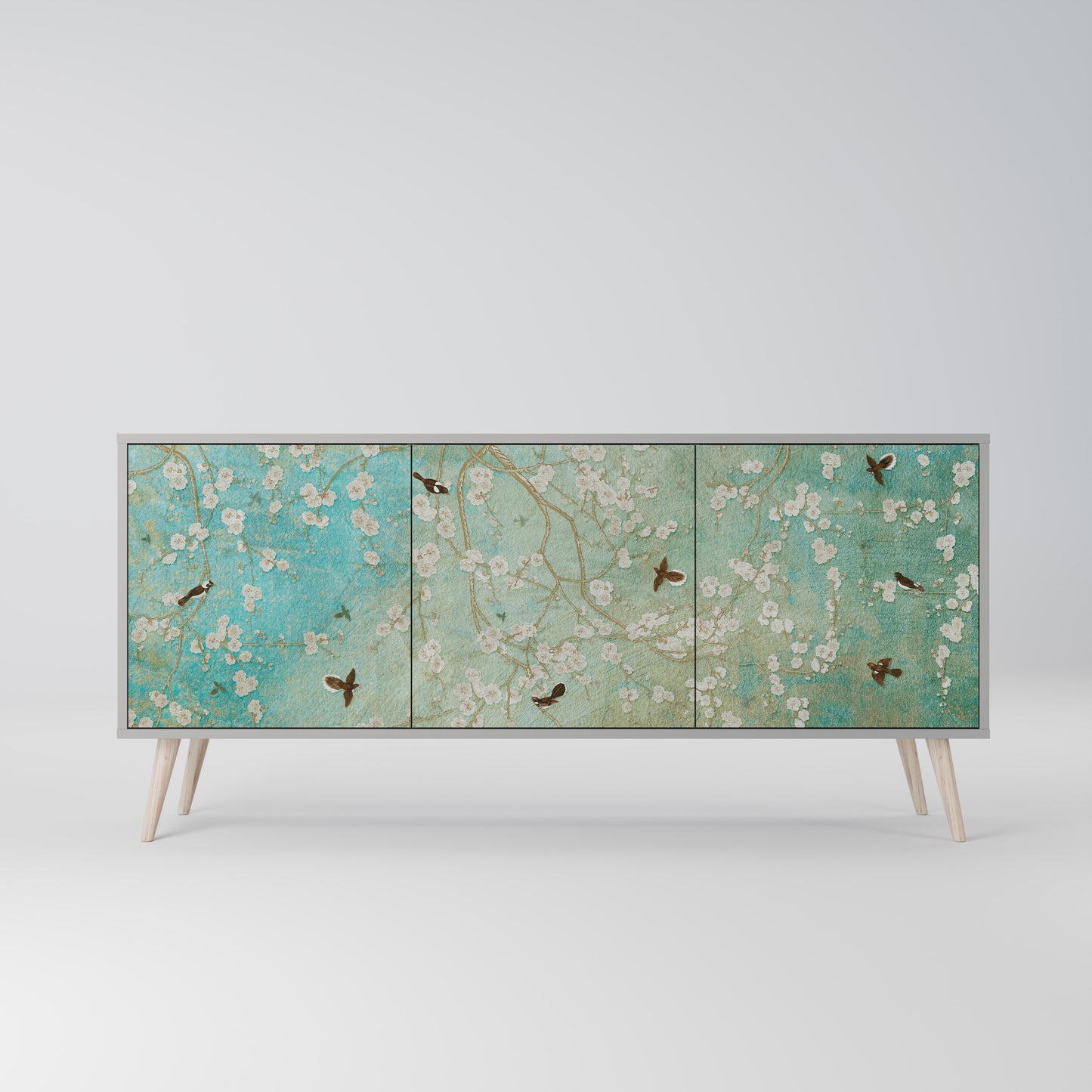BLOOMING CHARM 3-Door Sideboard in Grey Finish