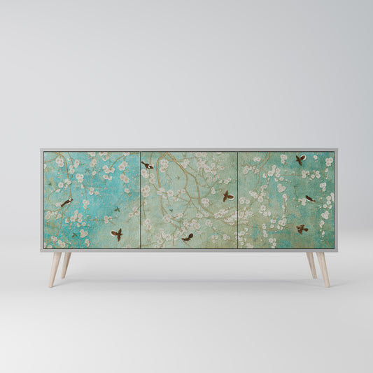 BLOOMING CHARM 3-Door Sideboard in Grey Finish