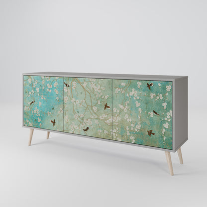 BLOOMING CHARM 3-Door Sideboard in Grey Finish